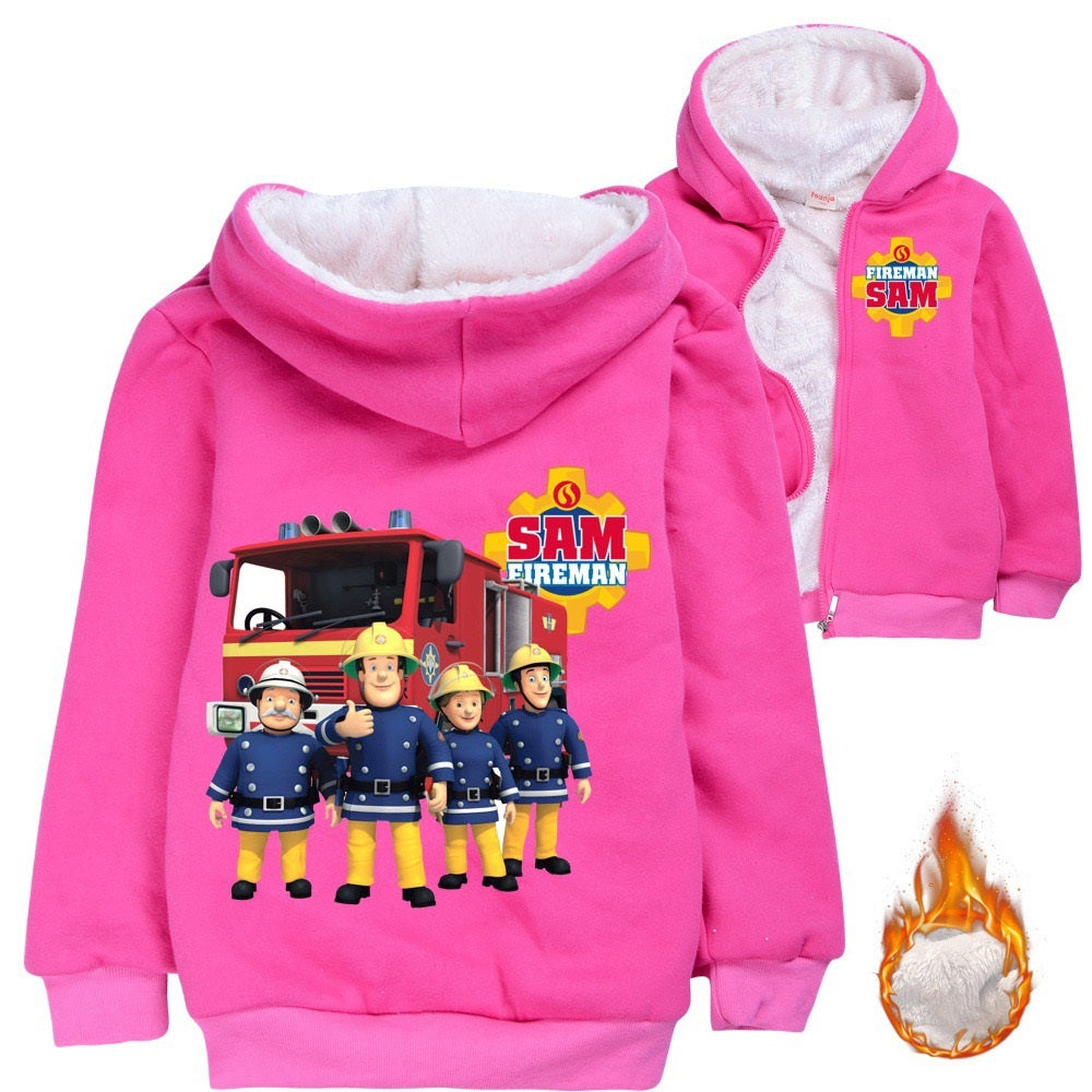 Fireman Sam Lined Hoodie Fleece Sweatshirt Full Zip Hooded Jacket for Kids