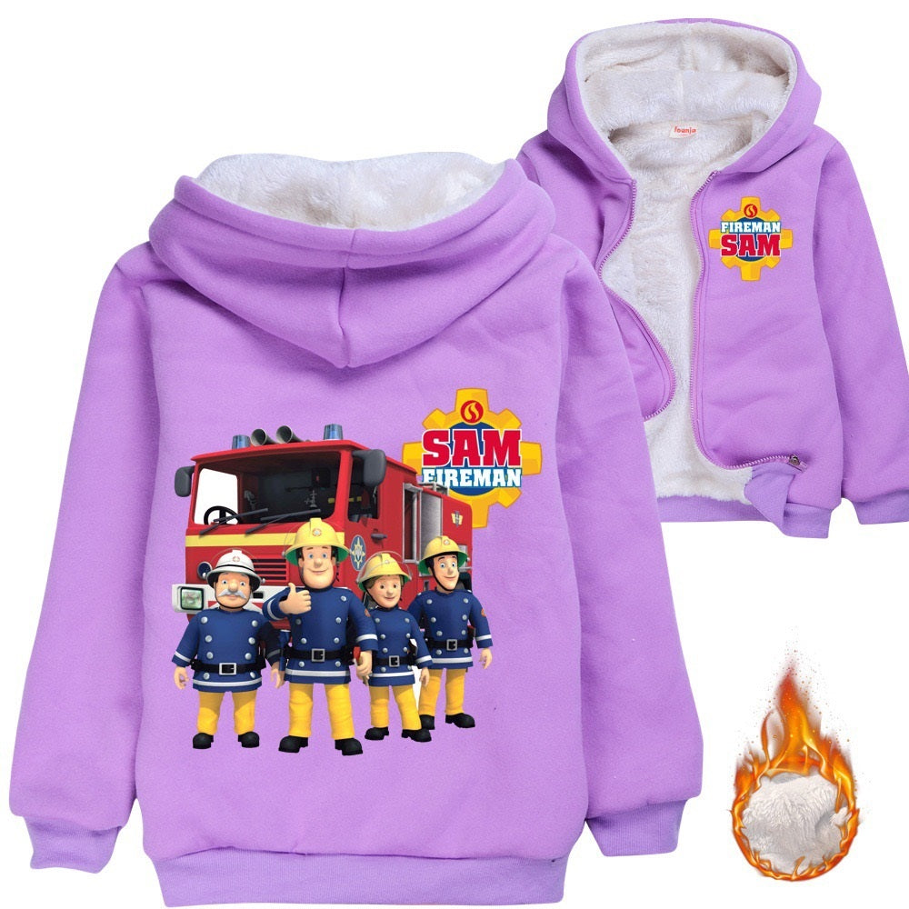 Fireman Sam Lined Hoodie Fleece Sweatshirt Full Zip Hooded Jacket for Kids