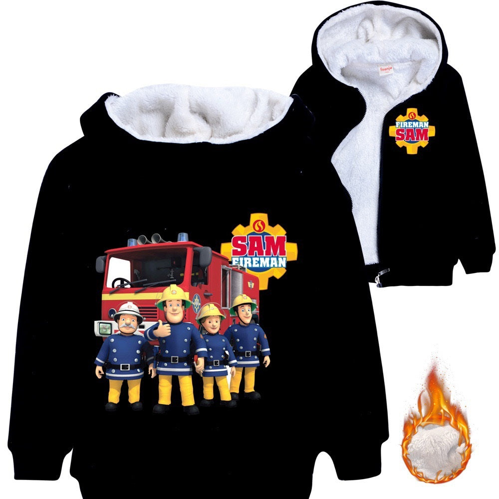 Fireman Sam Lined Hoodie Fleece Sweatshirt Full Zip Hooded Jacket for Kids