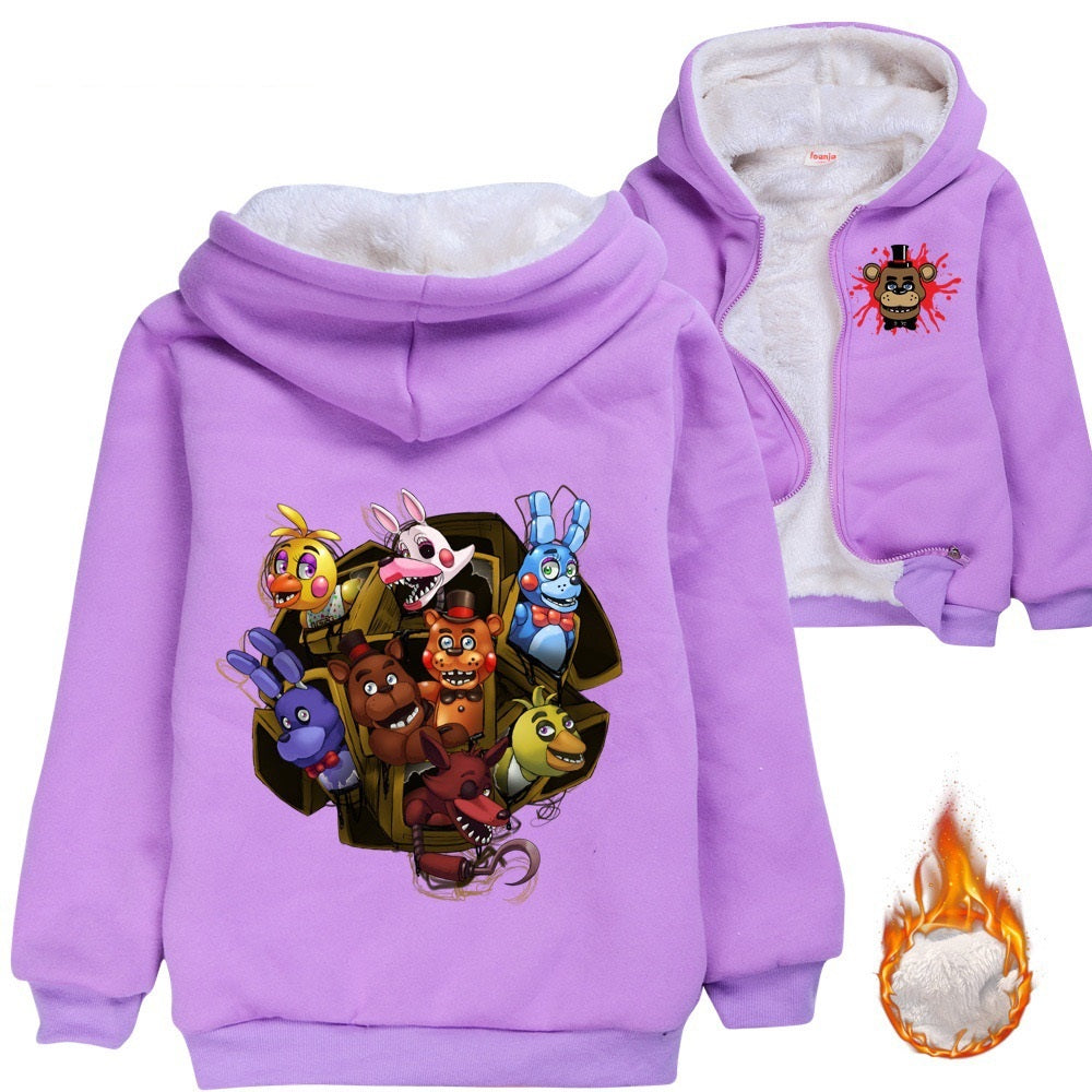 Five Nights at Freddys Sherpa Lined Hoodie Fleece Sweatshirt Full Zip Hooded Jacket for Kids