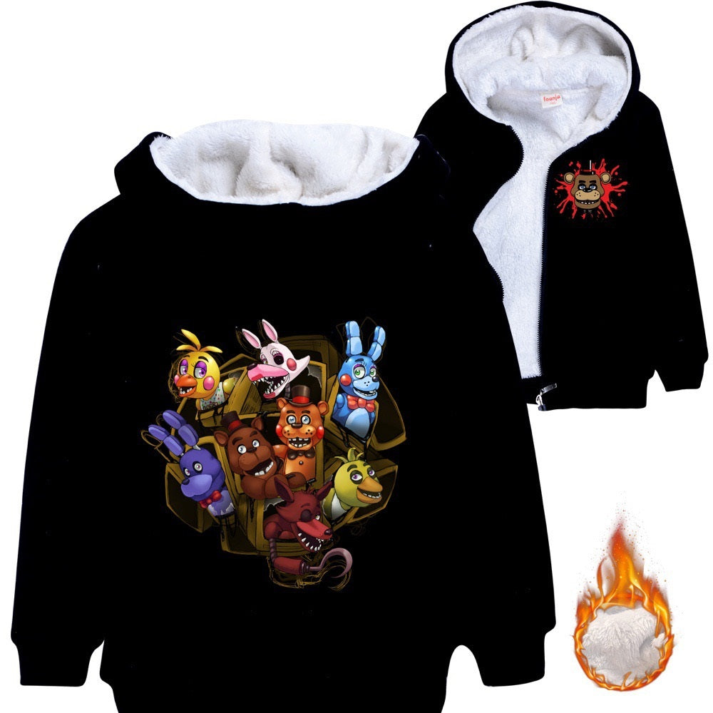 Five Nights at Freddys Sherpa Lined Hoodie Fleece Sweatshirt Full Zip Hooded Jacket for Kids