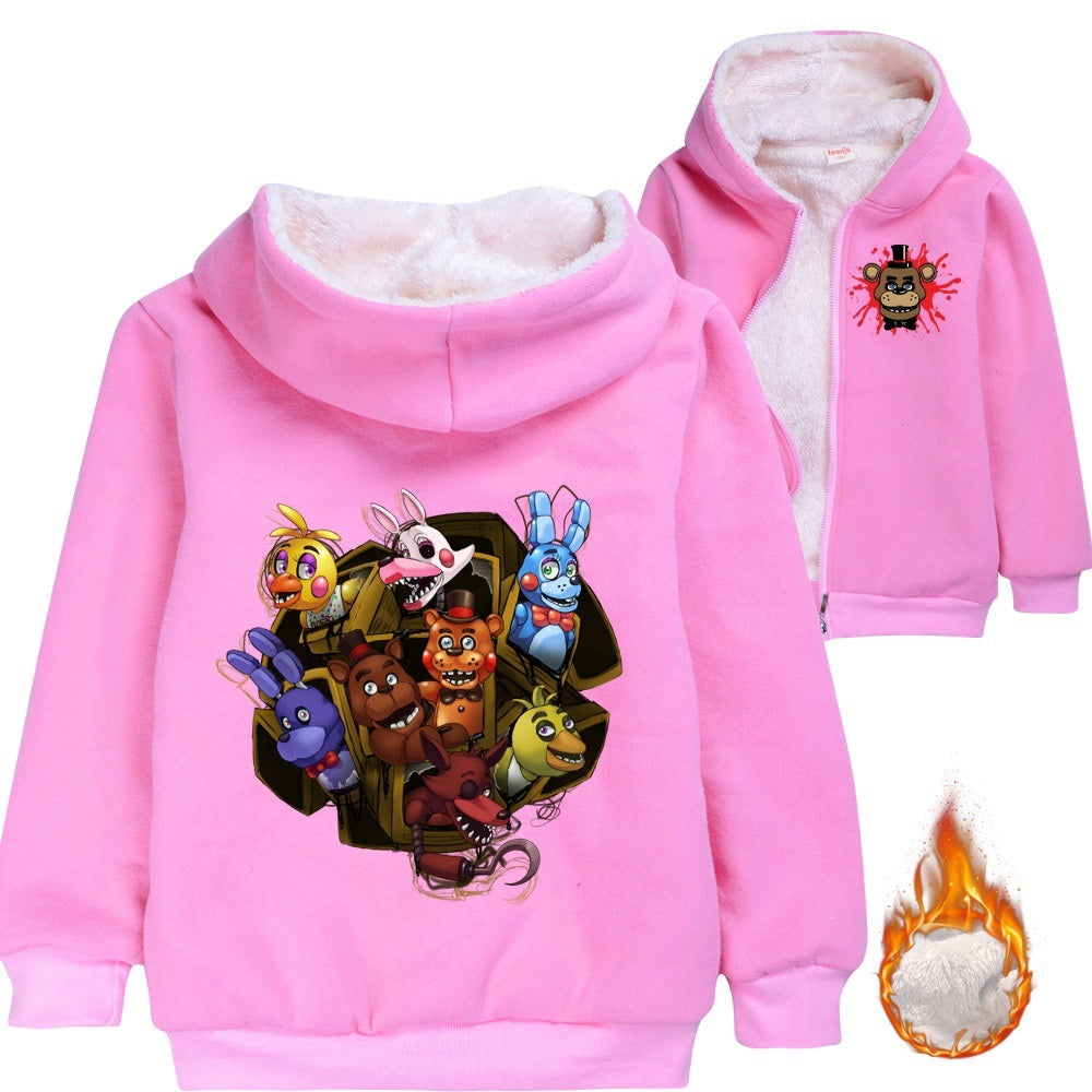 Five Nights at Freddys Sherpa Lined Hoodie Fleece Sweatshirt Full Zip Hooded Jacket for Kids