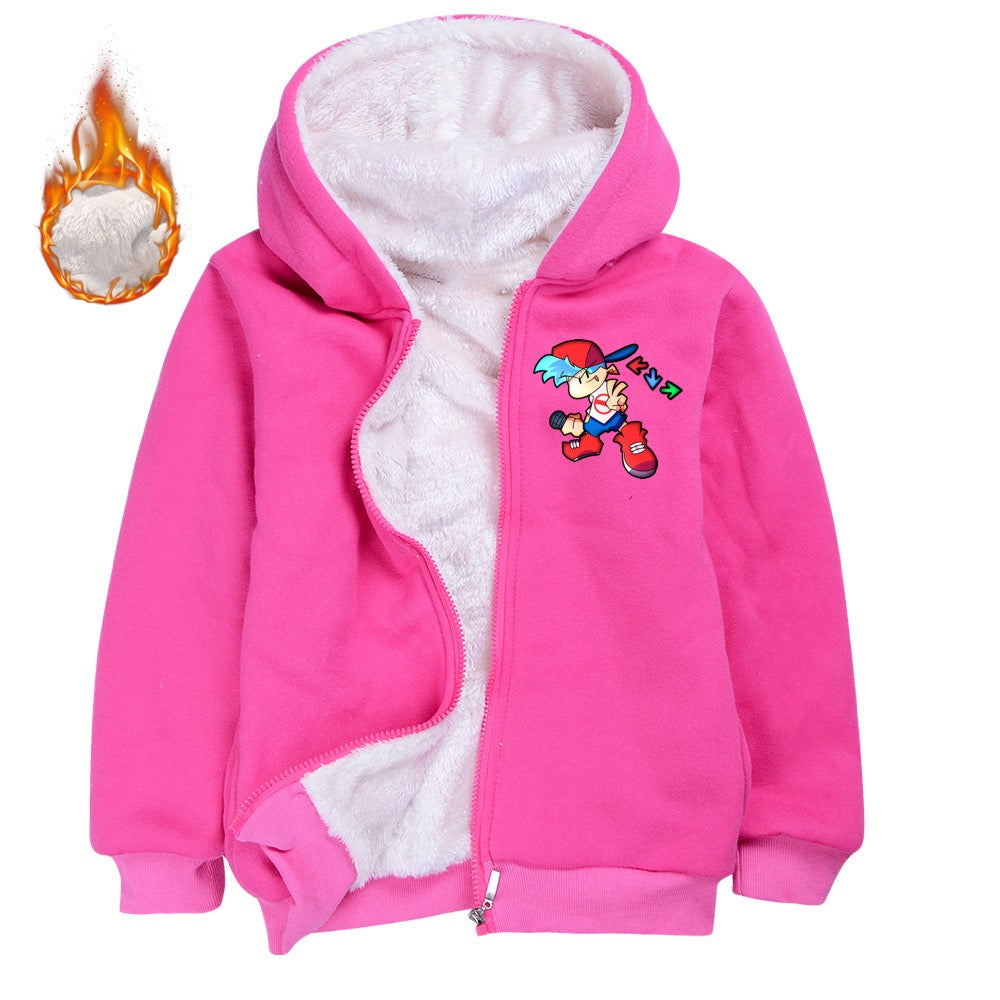 Friday Night Funkin Sherpa Lined Hoodie Fleece Sweatshirt Full Zip Hooded Jacket for Kids