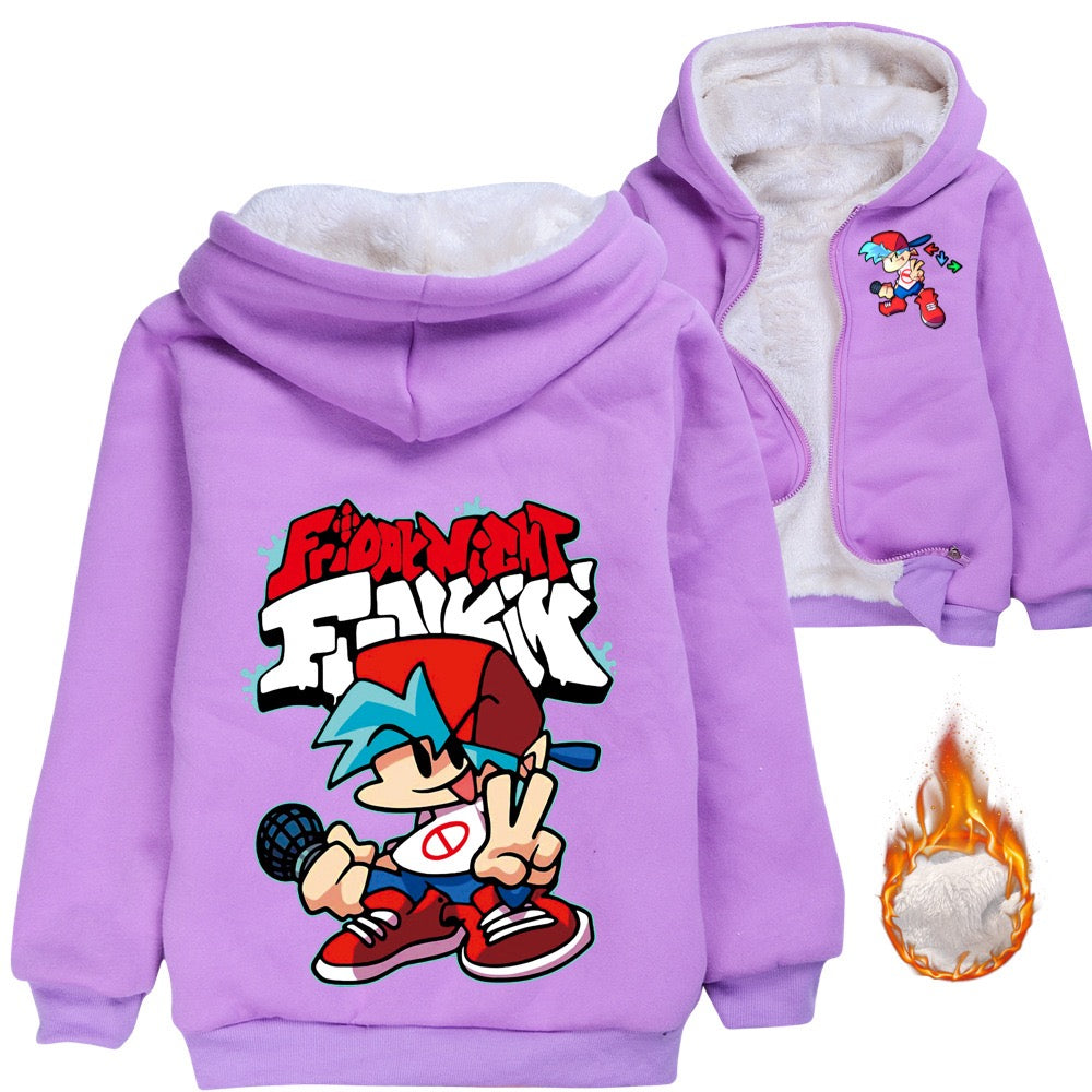 Friday Night Funkin Sherpa Lined Hoodie Fleece Sweatshirt Full Zip Hooded Jacket for Kids