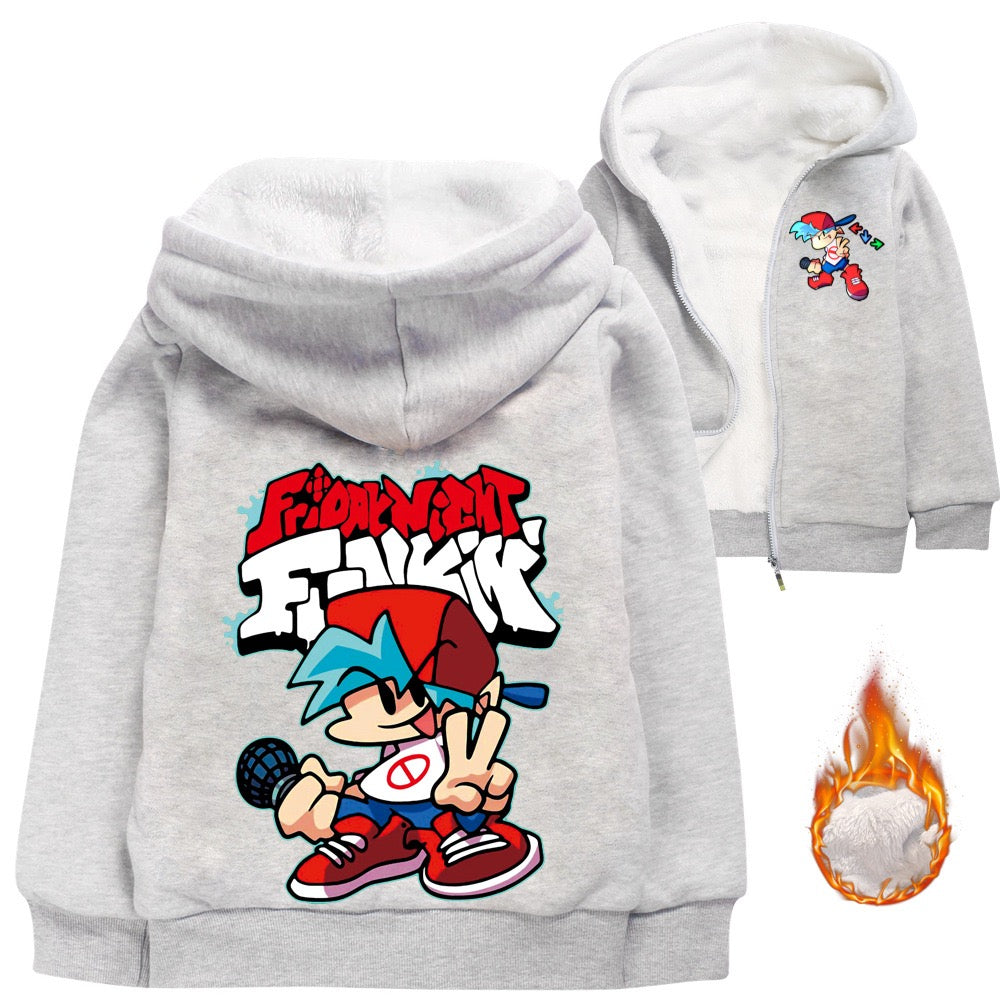 Friday Night Funkin Sherpa Lined Hoodie Fleece Sweatshirt Full Zip Hooded Jacket for Kids