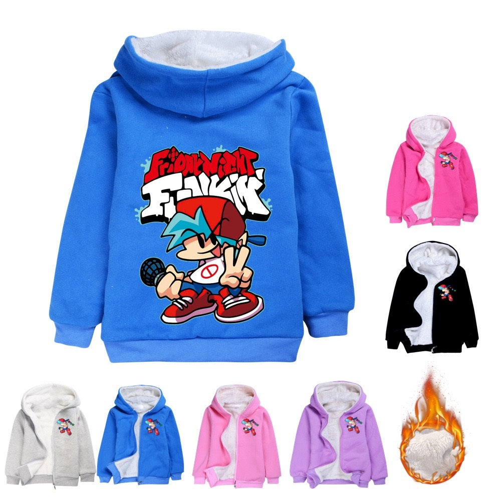 Friday Night Funkin Sherpa Lined Hoodie Fleece Sweatshirt Full Zip Hooded Jacket for Kids