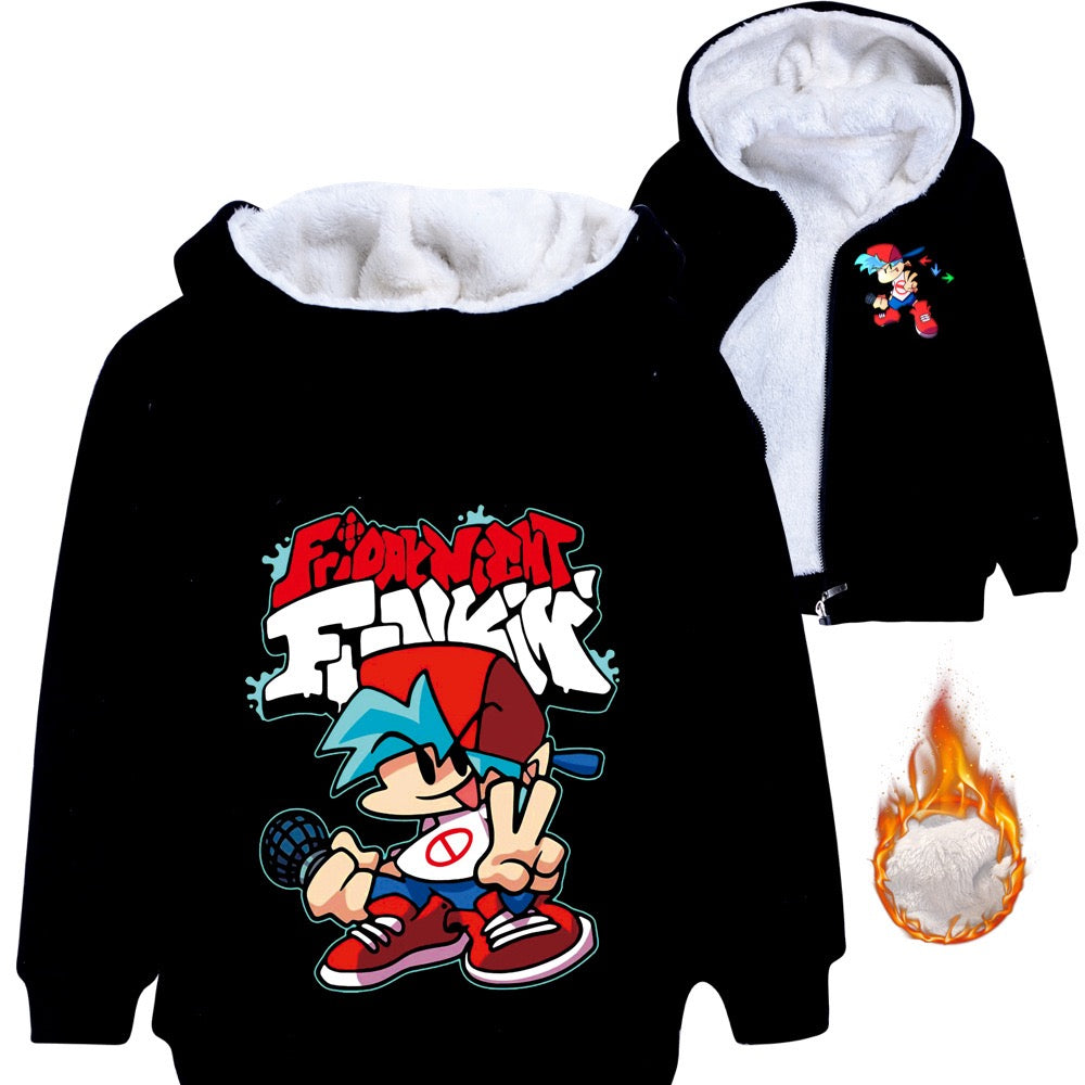 Friday Night Funkin Sherpa Lined Hoodie Fleece Sweatshirt Full Zip Hooded Jacket for Kids