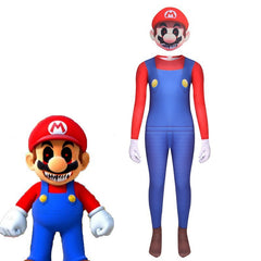 Horror Mario Cosplay Costume with Mask Boys Girls Bodysuit Halloween Fancy Jumpsuits