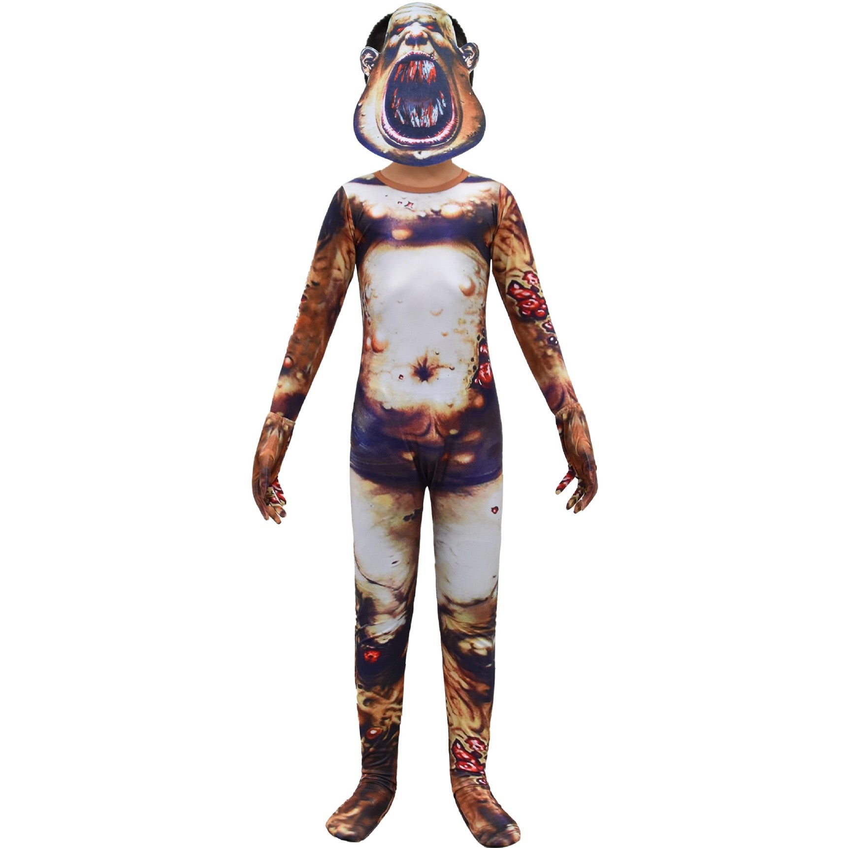 Scary Bloody Monster Cosplay Costume with Mask for Boys Girls Bodysuit Halloween Fancy Jumpsuits