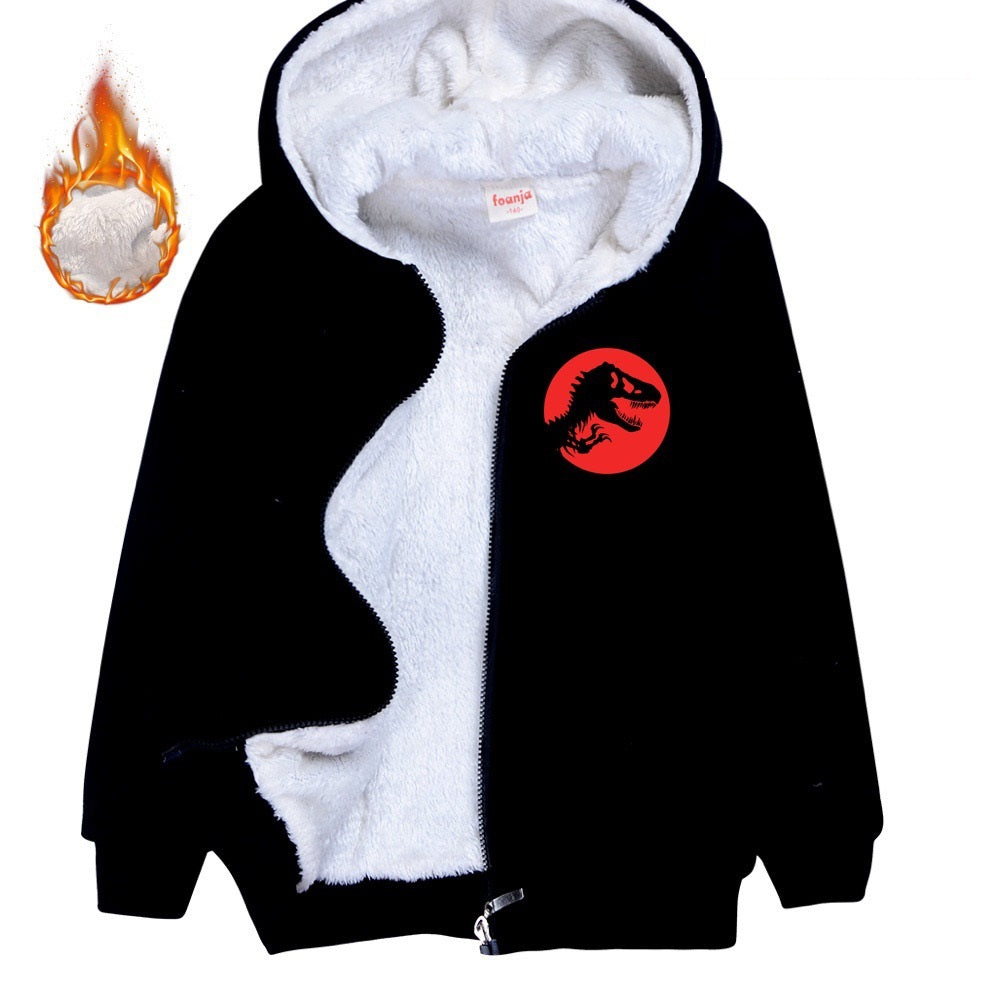 Jurassic Park Sherpa Lined Hoodie Fleece Sweatshirt Full Zip Hooded Jacket for Kids