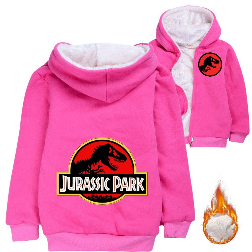 Jurassic Park Sherpa Lined Hoodie Fleece Sweatshirt Full Zip Hooded Jacket for Kids