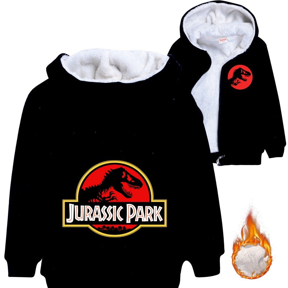 Jurassic Park Sherpa Lined Hoodie Fleece Sweatshirt Full Zip Hooded Jacket for Kids