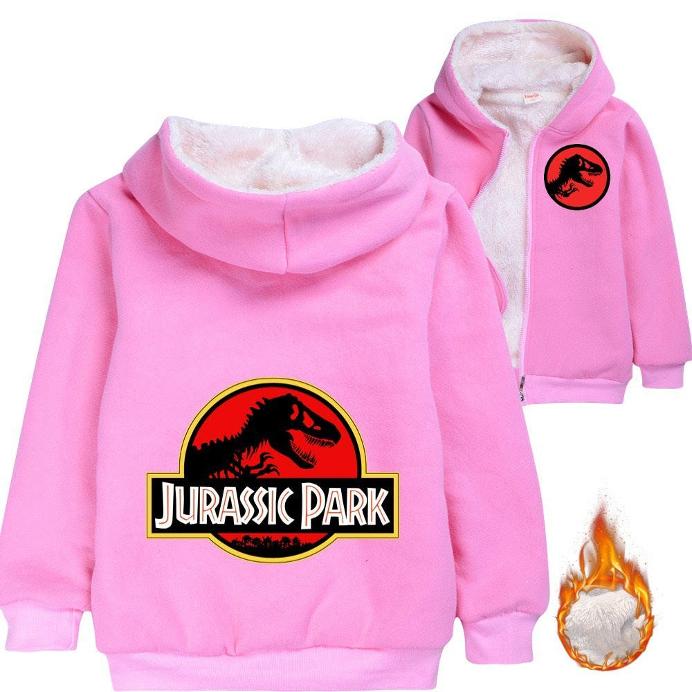 Jurassic Park Sherpa Lined Hoodie Fleece Sweatshirt Full Zip Hooded Jacket for Kids