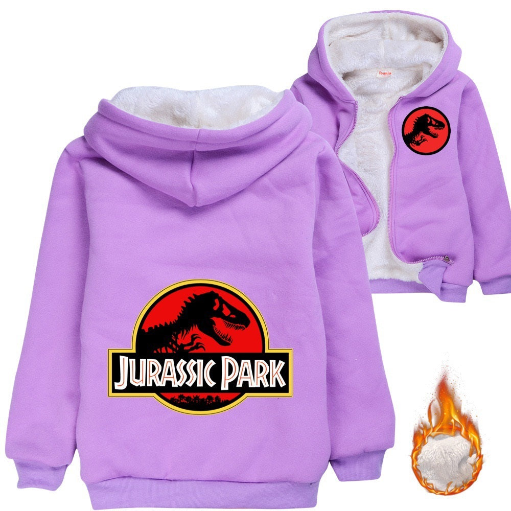 Jurassic Park Sherpa Lined Hoodie Fleece Sweatshirt Full Zip Hooded Jacket for Kids