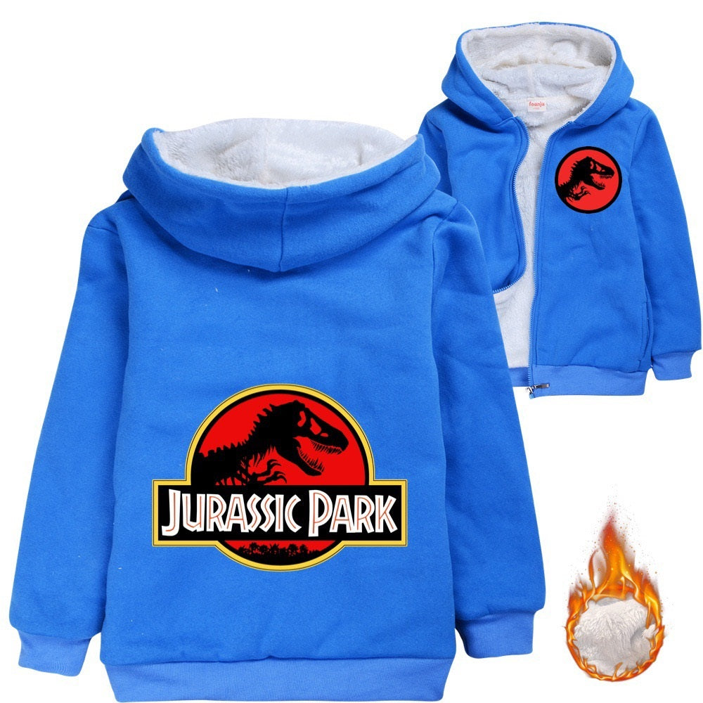 Jurassic Park Sherpa Lined Hoodie Fleece Sweatshirt Full Zip Hooded Jacket for Kids