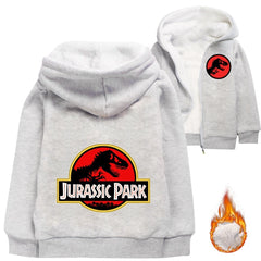 Jurassic Park Sherpa Lined Hoodie Fleece Sweatshirt Full Zip Hooded Jacket for Kids