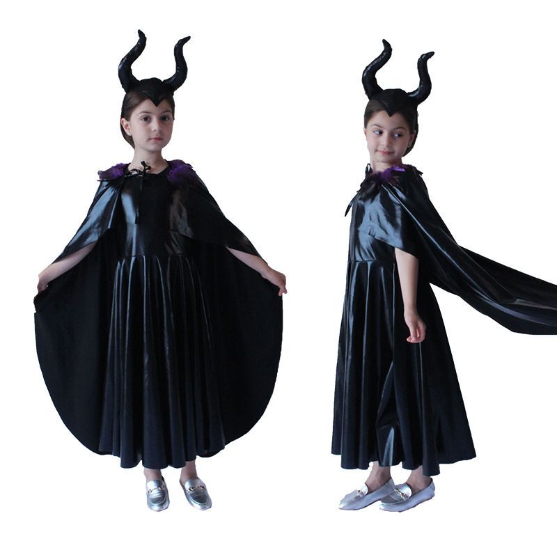 Maleficent Witch Cosplay Costume with Hat Boys Girls Bodysuit Halloween Fancy Jumpsuits