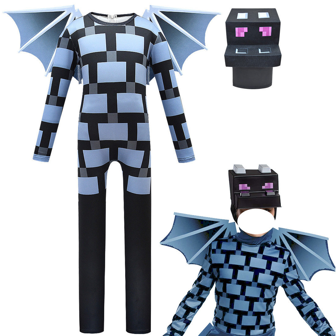 Minecraft Dragon Mounts Mod Cosplay Costume with Mask for Boys Girls Bodysuit Halloween Fancy Jumpsuits