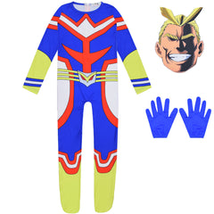 My Hero Academia All Might Cosplay Costume with Mask Boys Girls Bodysuit Halloween Fancy Jumpsuits