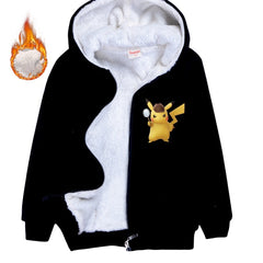 Pikachu Sherpa Lined Hoodie Fleece Sweatshirt Full Zip Hooded Jacket for Kids