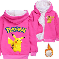 Pikachu Sherpa Lined Hoodie Fleece Sweatshirt Full Zip Hooded Jacket for Kids