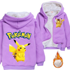 Pikachu Sherpa Lined Hoodie Fleece Sweatshirt Full Zip Hooded Jacket for Kids