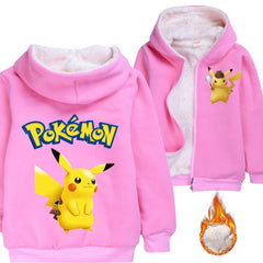 Pikachu Sherpa Lined Hoodie Fleece Sweatshirt Full Zip Hooded Jacket for Kids