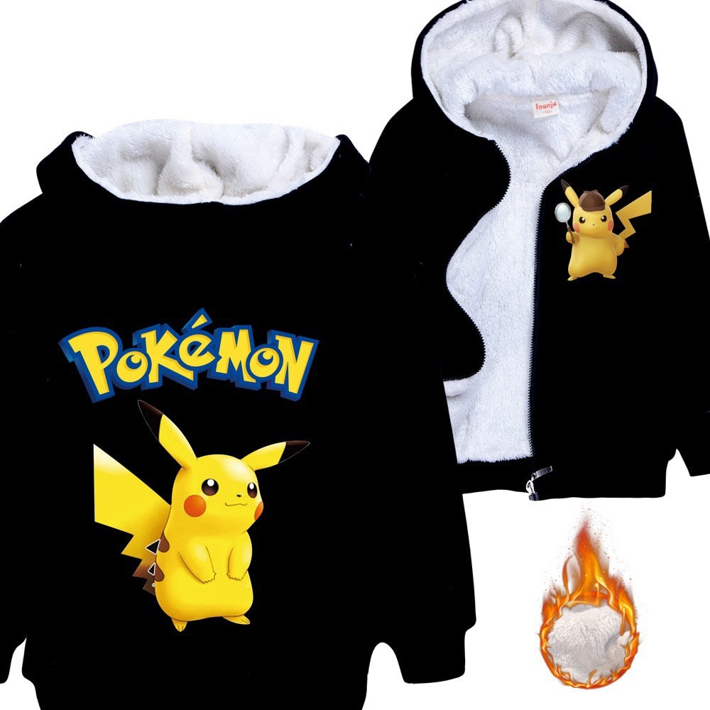 Pikachu Sherpa Lined Hoodie Fleece Sweatshirt Full Zip Hooded Jacket for Kids