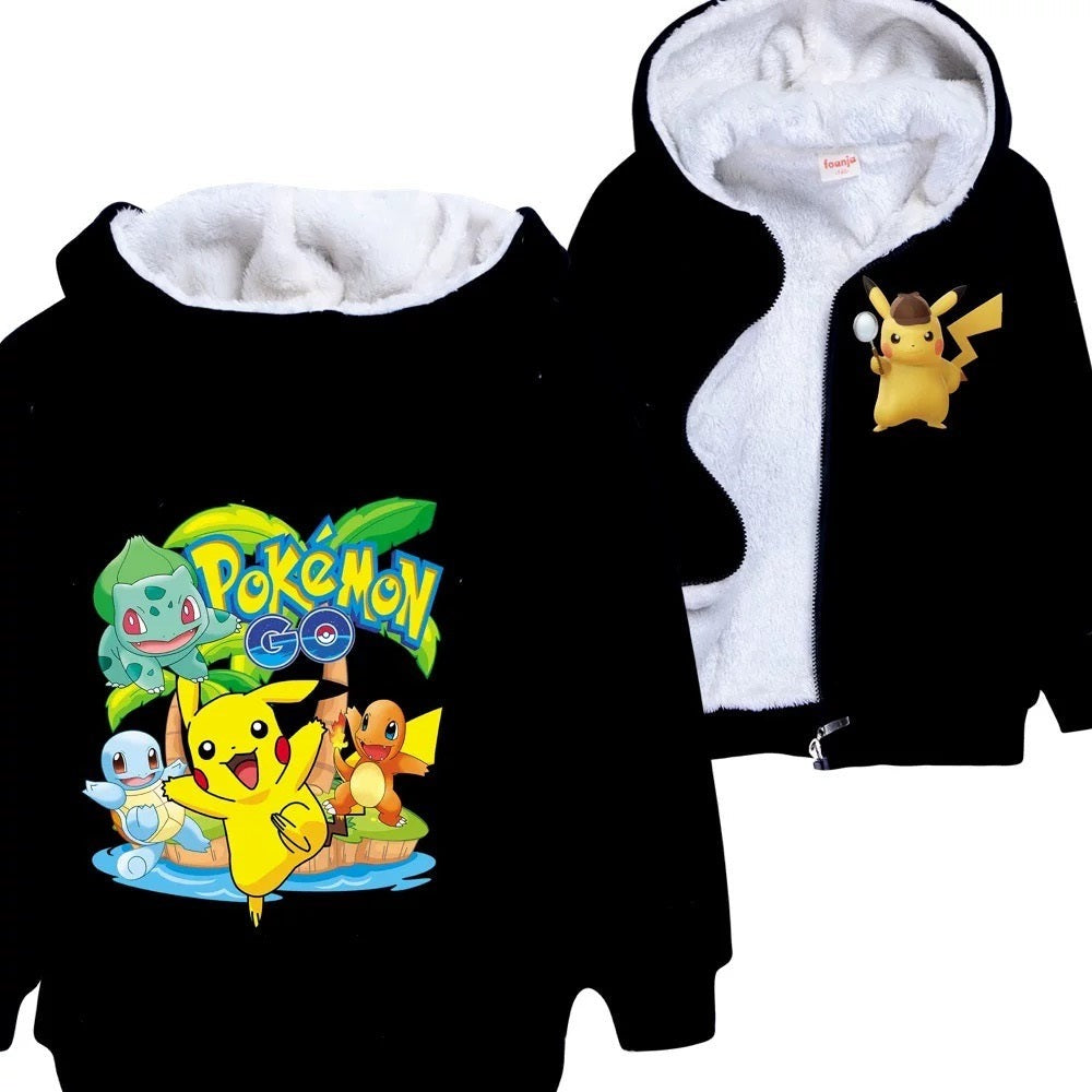 Pokemon Pikachu Sherpa Lined Hoodie Fleece Sweatshirt Full Zip Hooded Jacket for Kids