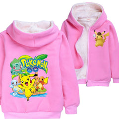 Pokemon Pikachu Sherpa Lined Hoodie Fleece Sweatshirt Full Zip Hooded Jacket for Kids