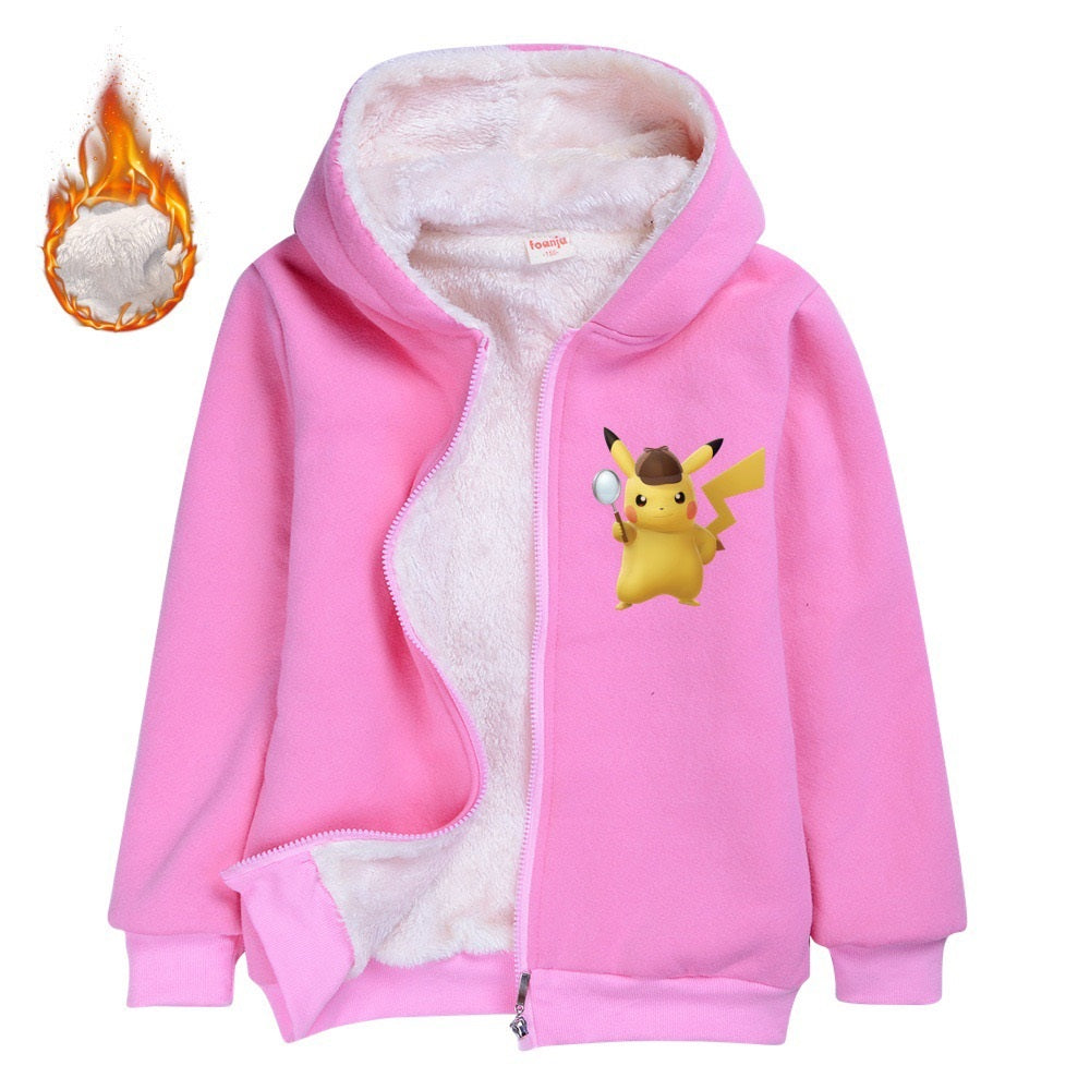 Pikachu Sherpa Lined Hoodie Fleece Sweatshirt Full Zip Hooded Jacket for Kids