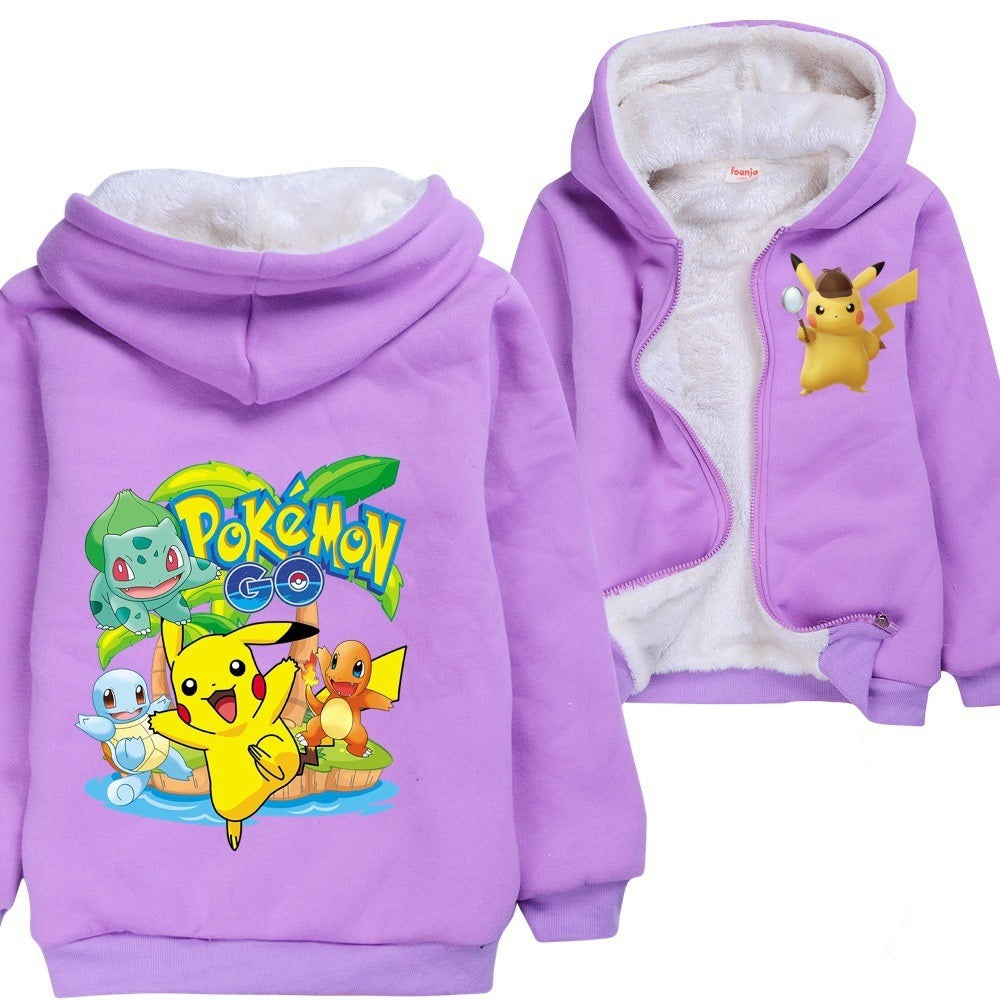 Pokemon Pikachu Sherpa Lined Hoodie Fleece Sweatshirt Full Zip Hooded Jacket for Kids