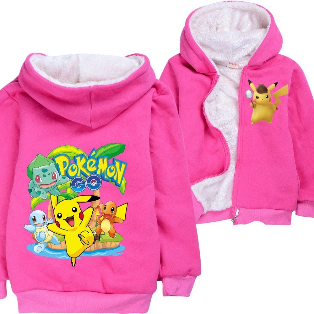 Pokemon Pikachu Sherpa Lined Hoodie Fleece Sweatshirt Full Zip Hooded Jacket for Kids