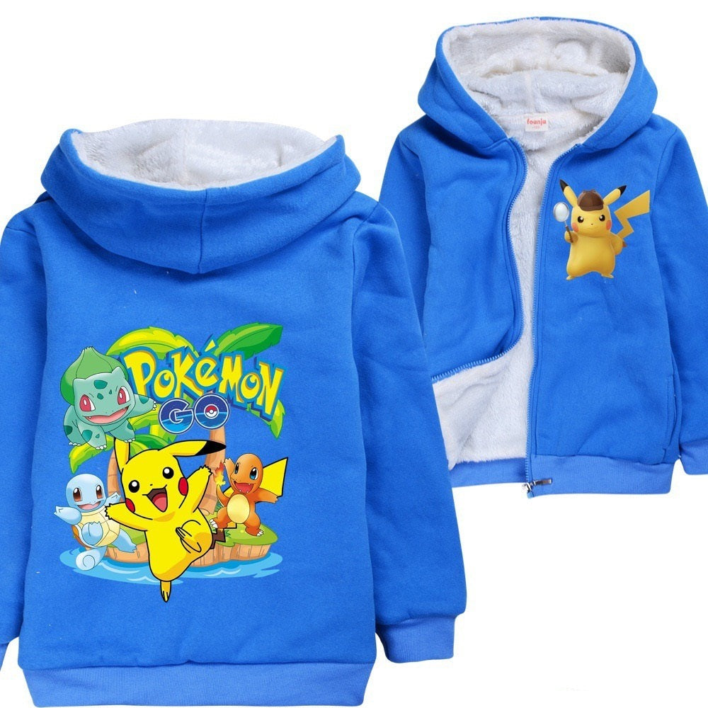 Pokemon Pikachu Sherpa Lined Hoodie Fleece Sweatshirt Full Zip Hooded Jacket for Kids