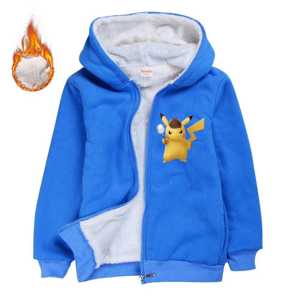 Pikachu Sherpa Lined Hoodie Fleece Sweatshirt Full Zip Hooded Jacket for Kids