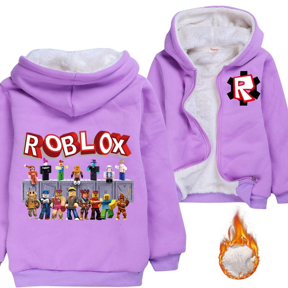 Roblox Sherpa Lined Hoodie Fleece Sweatshirt Full Zip Hooded Jacket for Kids