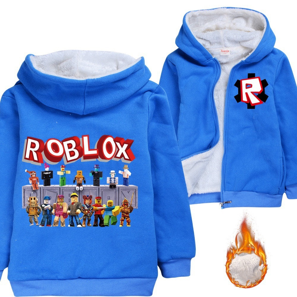 Roblox Sherpa Lined Hoodie Fleece Sweatshirt Full Zip Hooded Jacket for Kids