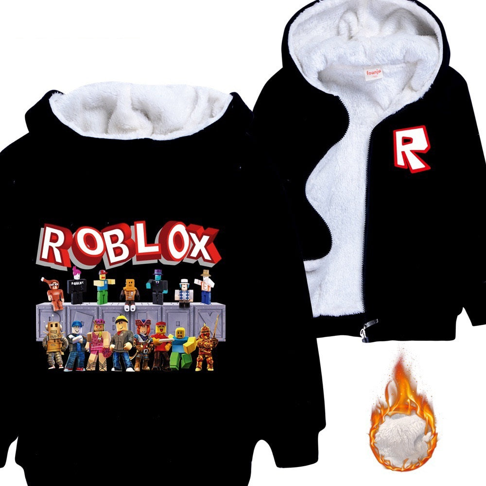 Roblox Sherpa Lined Hoodie Fleece Sweatshirt Full Zip Hooded Jacket for Kids