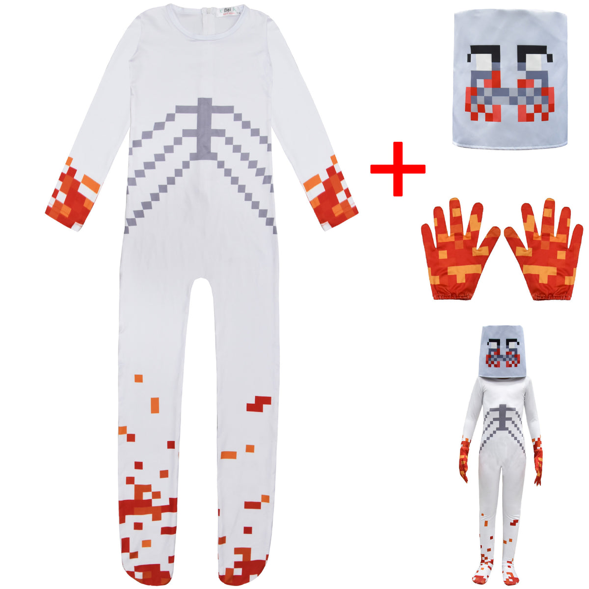 Marshmallow Cosplay Costume with Mask for Boys Girls Bodysuit Halloween Fancy Jumpsuits