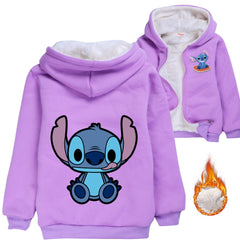 Stitch Sherpa Lined Hoodie Fleece Sweatshirt Full Zip Hooded Jacket for Kids