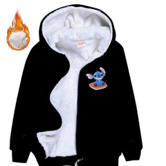 Stitch Sherpa Lined Hoodie Fleece Sweatshirt Full Zip Hooded Jacket for Kids