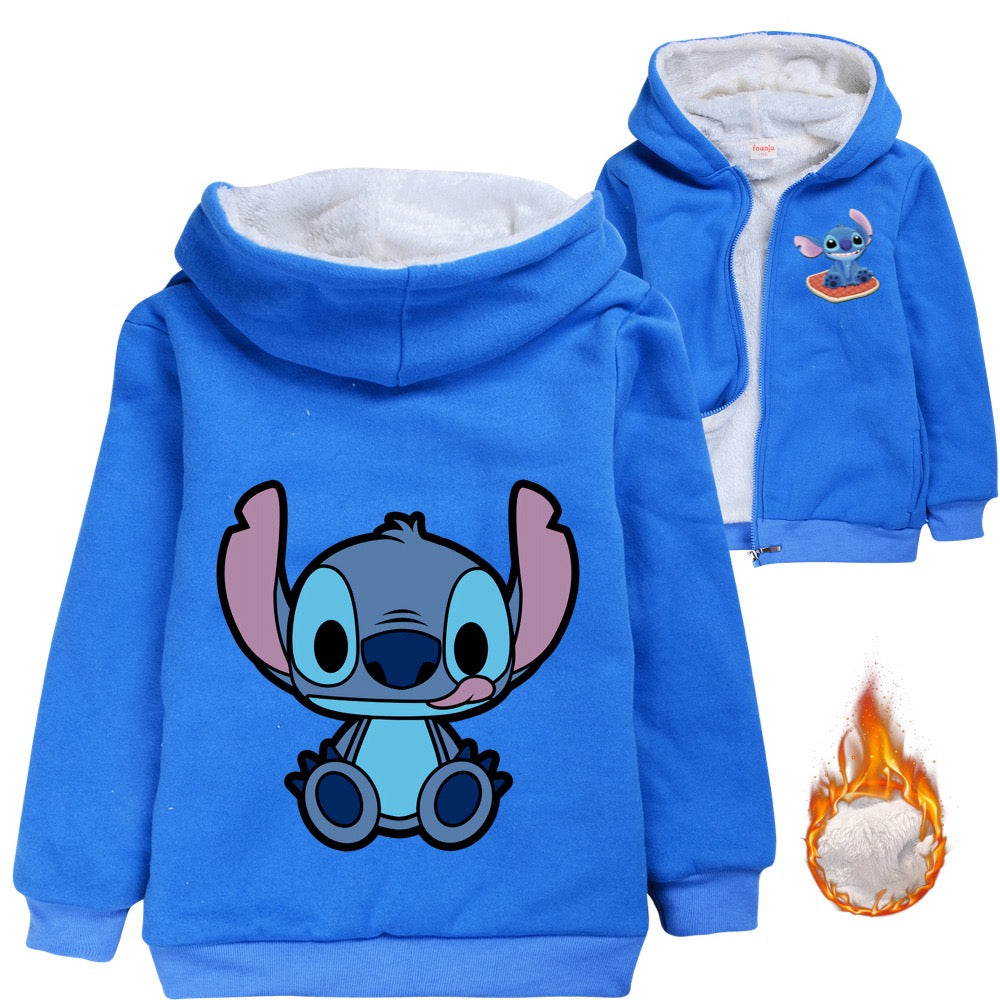 Stitch Sherpa Lined Hoodie Fleece Sweatshirt Full Zip Hooded Jacket for Kids