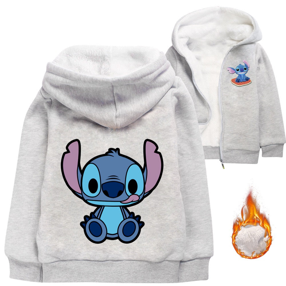 Stitch Sherpa Lined Hoodie Fleece Sweatshirt Full Zip Hooded Jacket for Kids