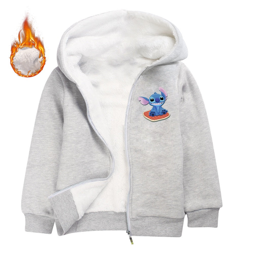 Stitch Sherpa Lined Hoodie Fleece Sweatshirt Full Zip Hooded Jacket for Kids