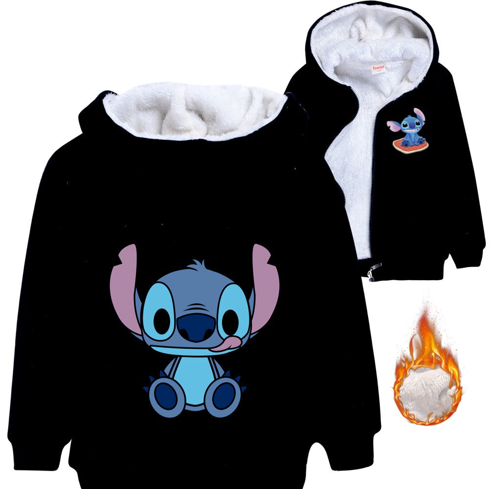 Stitch Sherpa Lined Hoodie Fleece Sweatshirt Full Zip Hooded Jacket for Kids