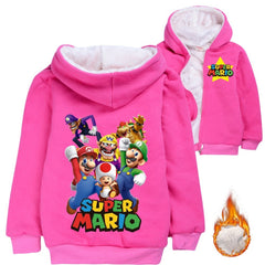 Super Mario Sherpa Lined Hoodie Fleece Sweatshirt Full Zip Hooded Jacket for Kids