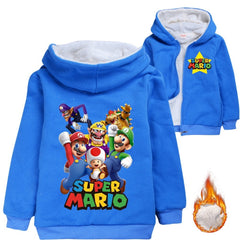 Super Mario Sherpa Lined Hoodie Fleece Sweatshirt Full Zip Hooded Jacket for Kids