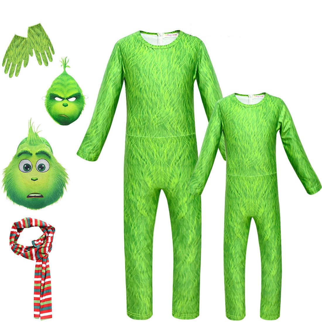 The Grinch Costume with Mask Boys Girls Bodysuit Halloween Fancy Jumpsuits