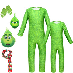 The Grinch Costume with Mask Boys Girls Bodysuit Halloween Fancy Jumpsuits