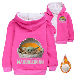 The Mandalorian Yoda Baby Sherpa Lined Hoodie Fleece Sweatshirt Full Zip Hooded Jacket for Kids